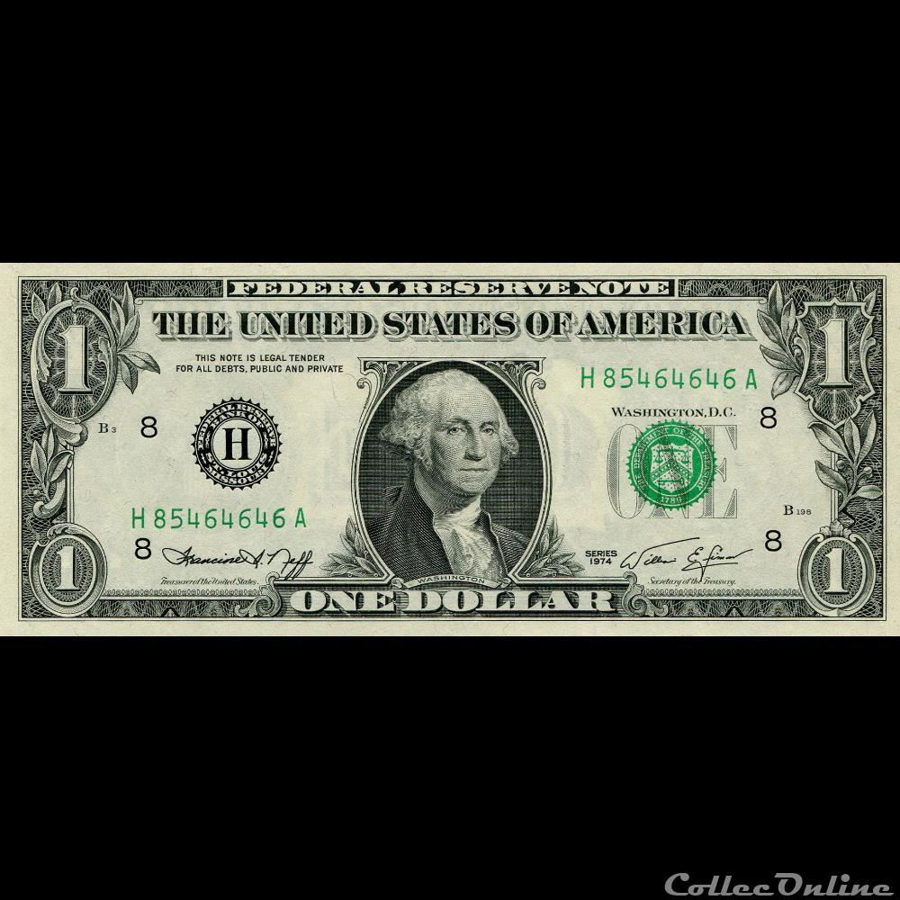 H- 1$ Federal Reserve Notes - Small Size 1974 Series billet amerique du nord etat uni h 1 federal reserve notes small size 1974 series
