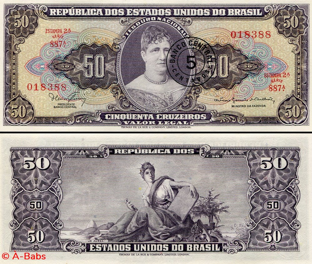 billets amerique du sud bresil pick 184a 5 centavos sur 50 cruzeiros 1966