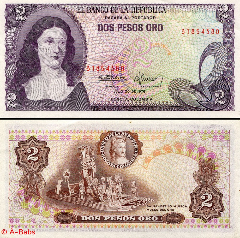 COLOMBIE - PICK 413 b 1 - 2 PESOS DE ORO COLOMBIEN - 1976 billets amerique du sud colombie pick 413 b 1 2 pesos de oro colombien 1976
