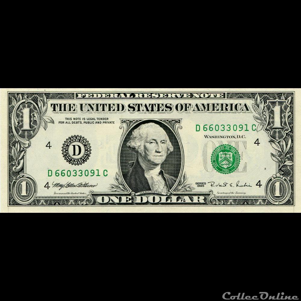 D- 1$ Federal Reserve Notes - Small Size 1995 Series billet amerique du nord etat uni d 1 federal reserve notes small size 1995 series
