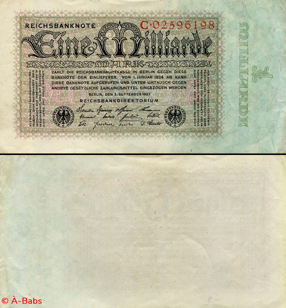 ALLEMAGNE - PICK 114/1 - 1 000 000 000 MARK - 1923 billets europe allemagne pick 114 1 1 000 000 000 mark 1923