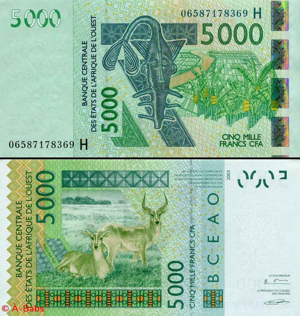 billets afrique b c e a o francs cfa niger lettre h 5000 francs pick 617 h d