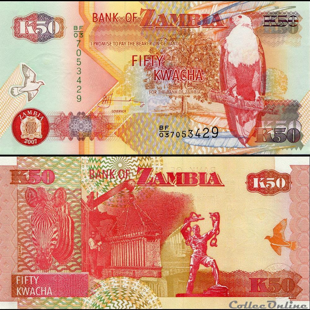 ZAMBIE - PICK 37 f - 50 KWACHA - 2007 billet afrique zambie pick 37 f 50 kwacha 2007