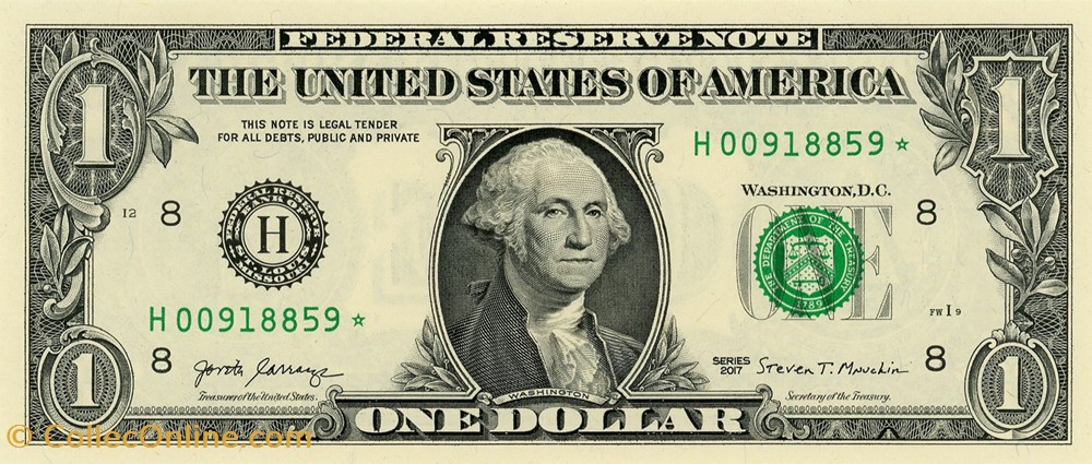 H- 1$ Federal Reserve Notes - Small Size 2017 Series billet amerique du nord etat uni h 1 federal reserve notes small size 2017 series