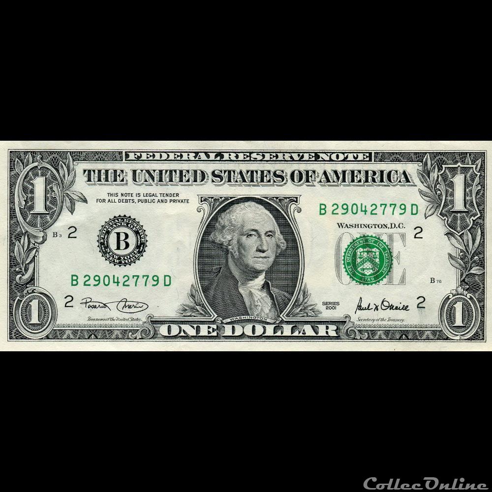 B- 1$ Federal Reserve Notes - Small Size 2001 Series billet amerique du nord etat uni b 1 federal reserve notes small size 2001 series