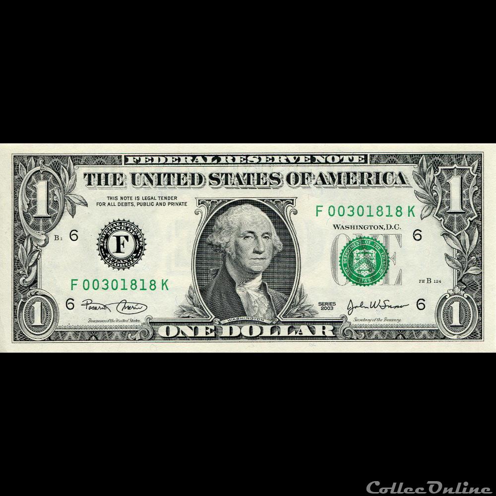 F- 1$ Federal Reserve Notes - Small Size 2003 Series billet amerique du nord etat uni f 1 federal reserve notes small size 2003 series