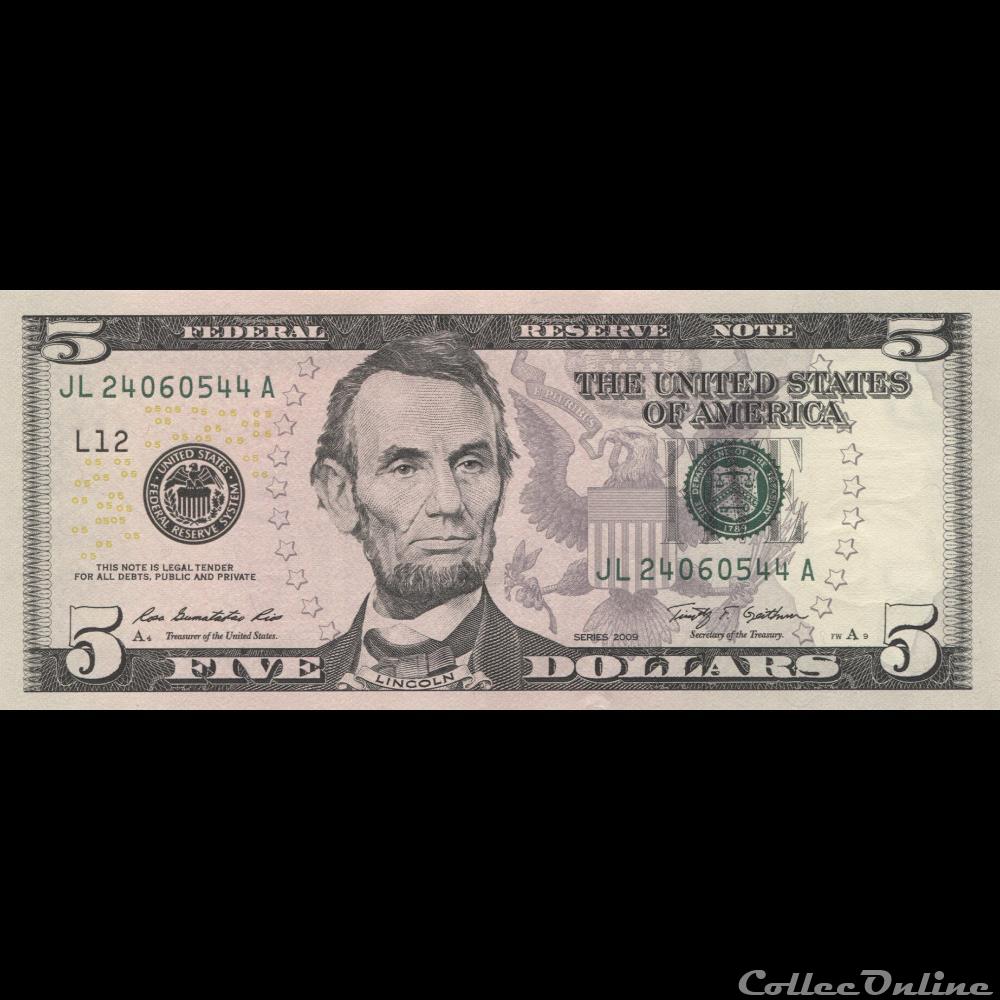billets amerique du nord etats unis 5 federal reserve notes small size 2009 series