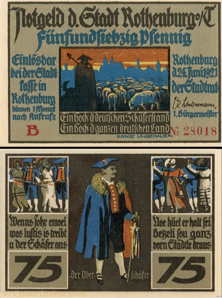 billet europe allemagne rothenburg ob der tauber 75 pfennig 2a 2 4