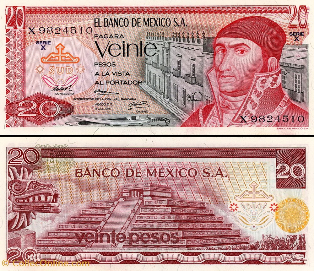 MEXIQUE - PICK 064b1 - 20 PESOS - 1973 billet amerique du nord mexique pick 064b1 20 pesos 1973