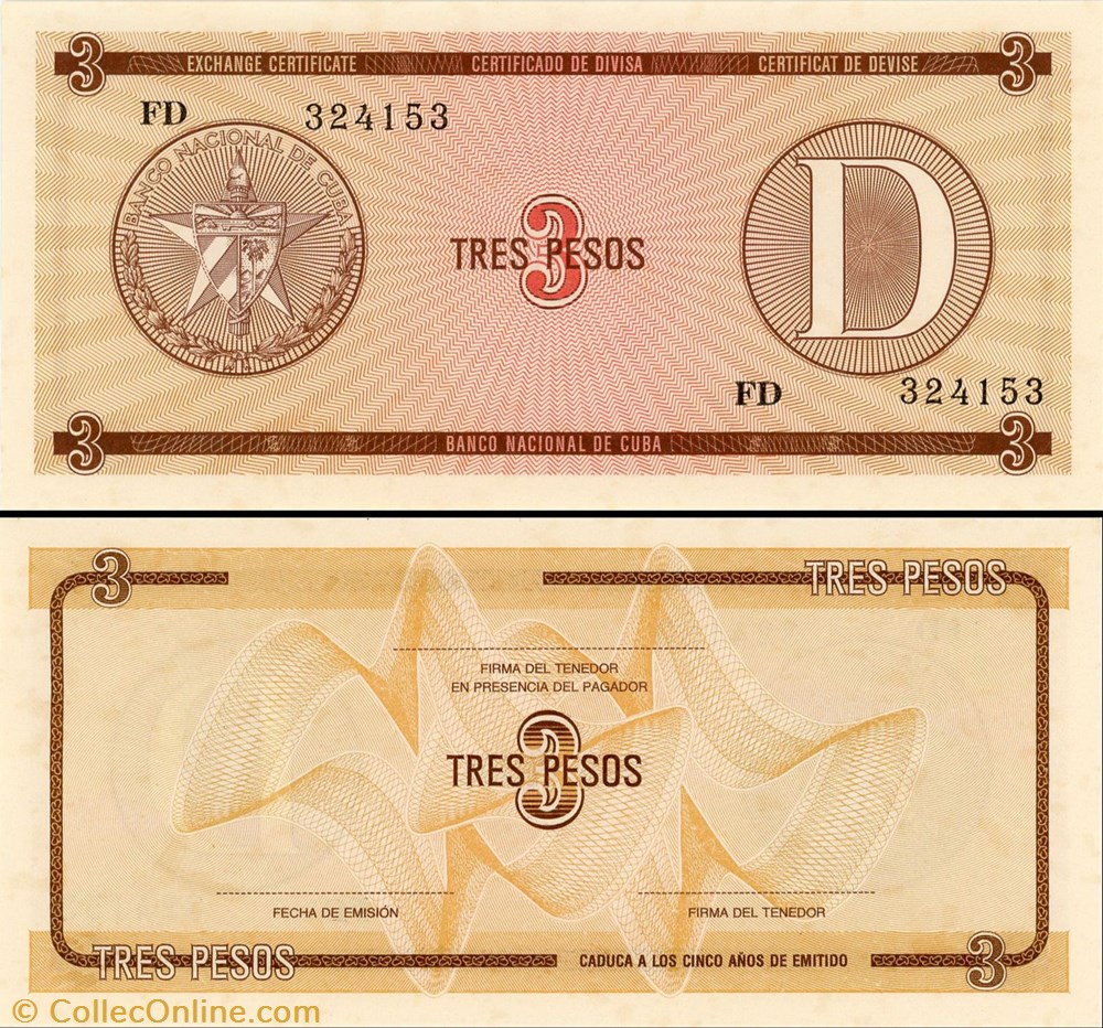 billet amerique centrale et caraibe cuba pick fx 33 3 pesos 1985