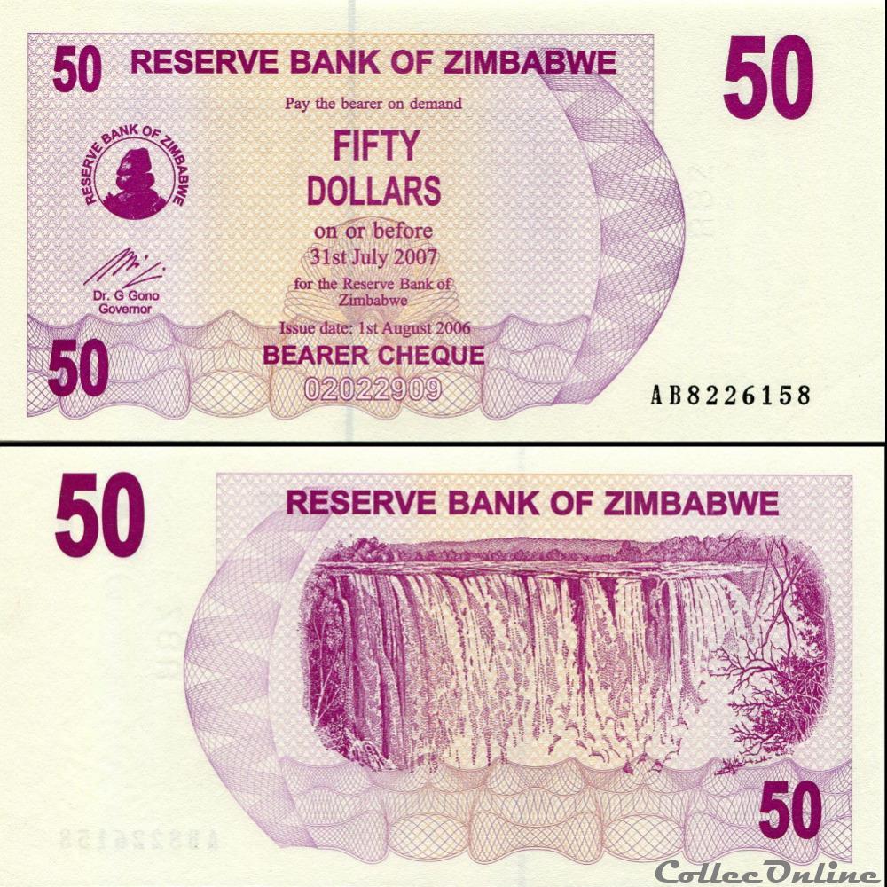 ZIMBABWE - PICK 041a - 50 Dollars - 2006 billet afrique zimbabwe pick 041a 50 dollars 2006