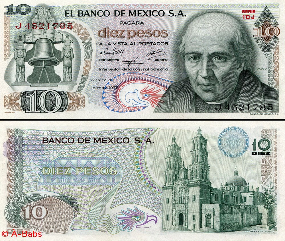 billets amerique du nord mexique pick 063h1 10 pesos 1975