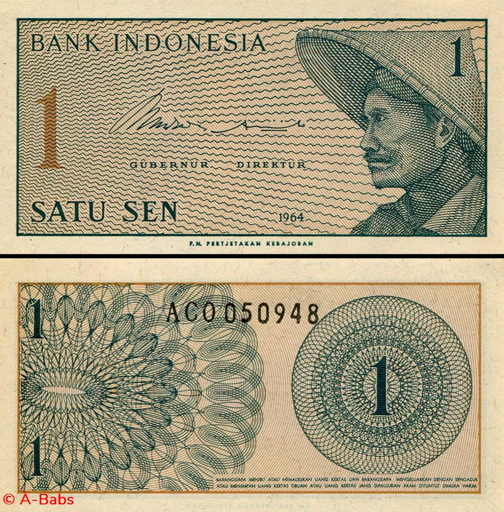 INDONÉSIE - PICK 090a - 1 SEN - 1964 billets asie indonesie pick 090a 1 sen 1964