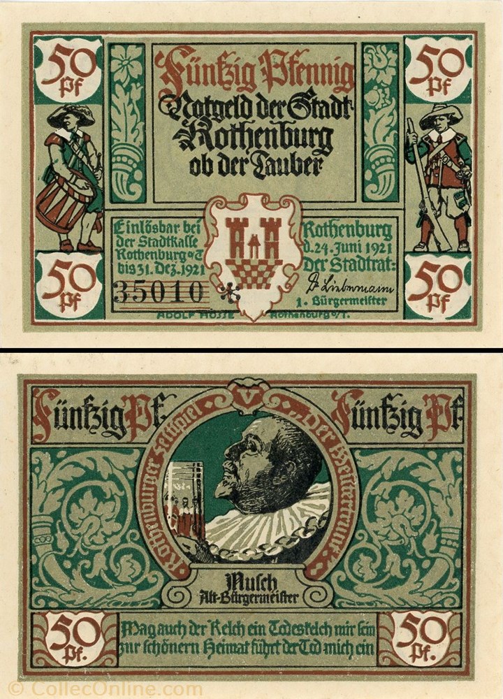 billet europe allemagne rothenburg ob der tauber 50 pfennig 2b 5 6