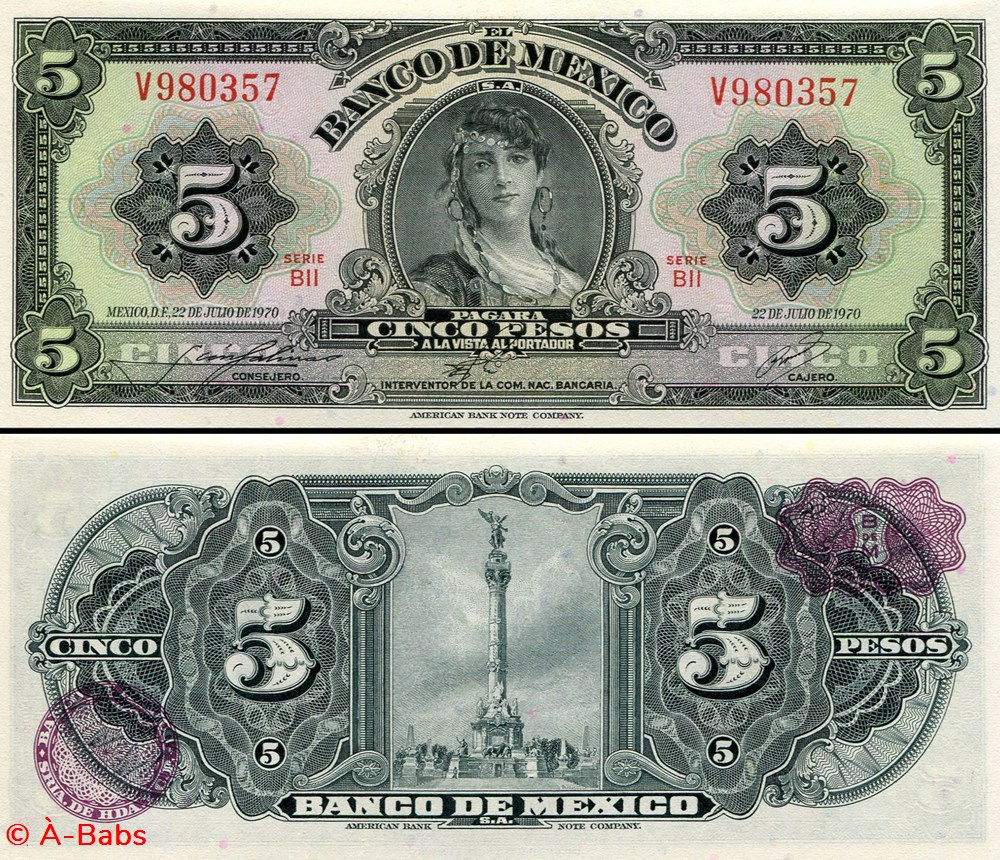 MEXIQUE - PICK 060k1 - 5 PESOS - 1970 billets amerique du nord mexique pick 060k1 5 pesos 1970