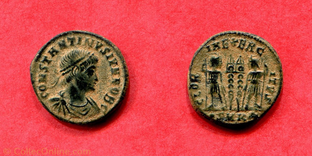 CONSTANTIN II - GLORIA EXERCITVS - RIC 98 monnaie antique av jc ap romaine constantin ii gloria exercitvs ric 98