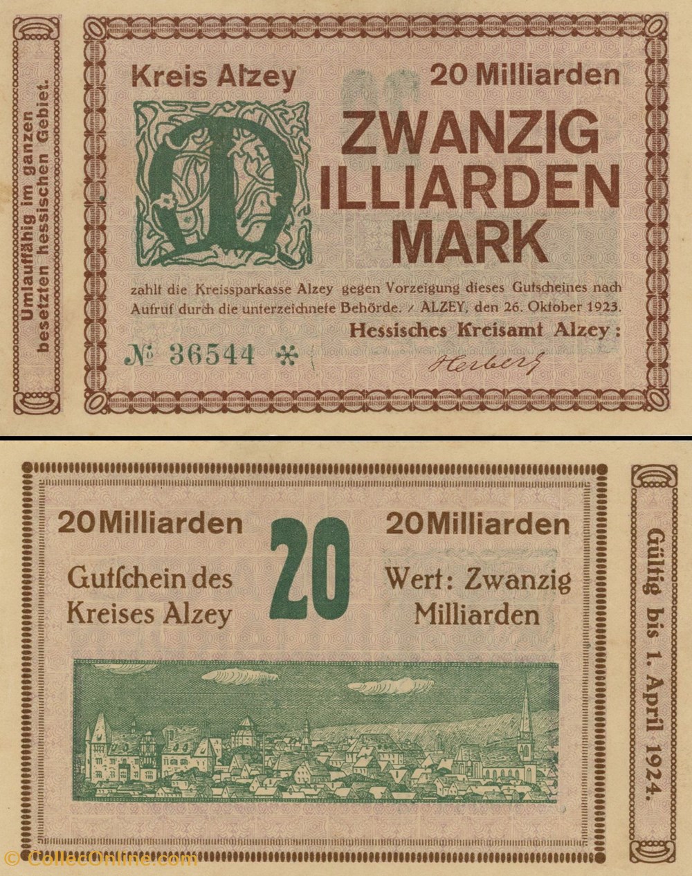 Alzey 20 000 000 000 Mark billets europe allemagne alzey 20 000 000 000 mark