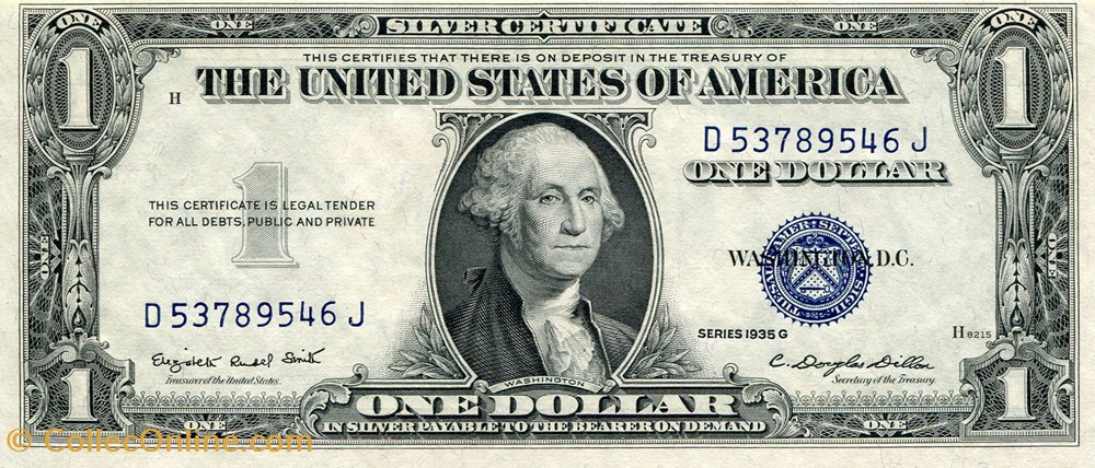 $1 SILVER CERTIFICATE SERIES 1935G billets amerique du nord etats unis 1 silver certificate series 1935g