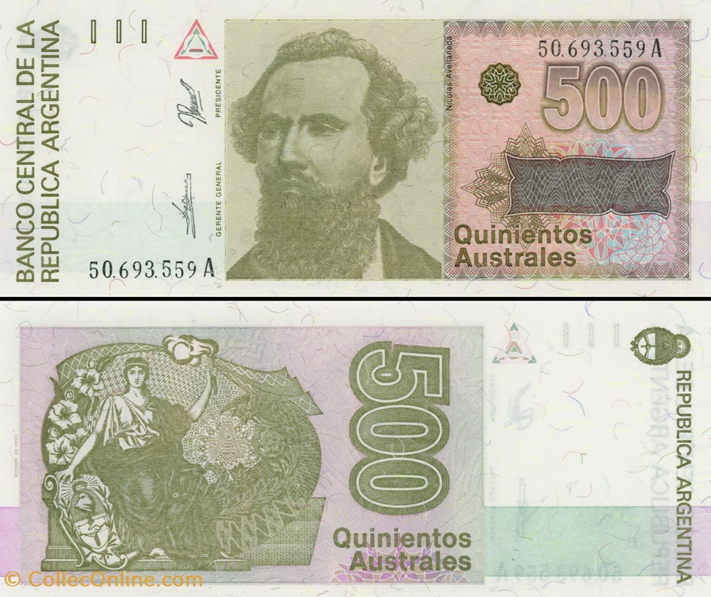 billets amerique du sud argentine pick 328 b 500 australes 1990