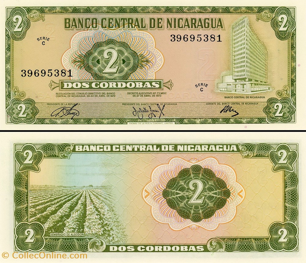 NICARAGUA - PICK 121a - 2 CORDOBAS - 1972 billet amerique centrale et caraibe nicaragua pick 121a 2 cordobas 1972