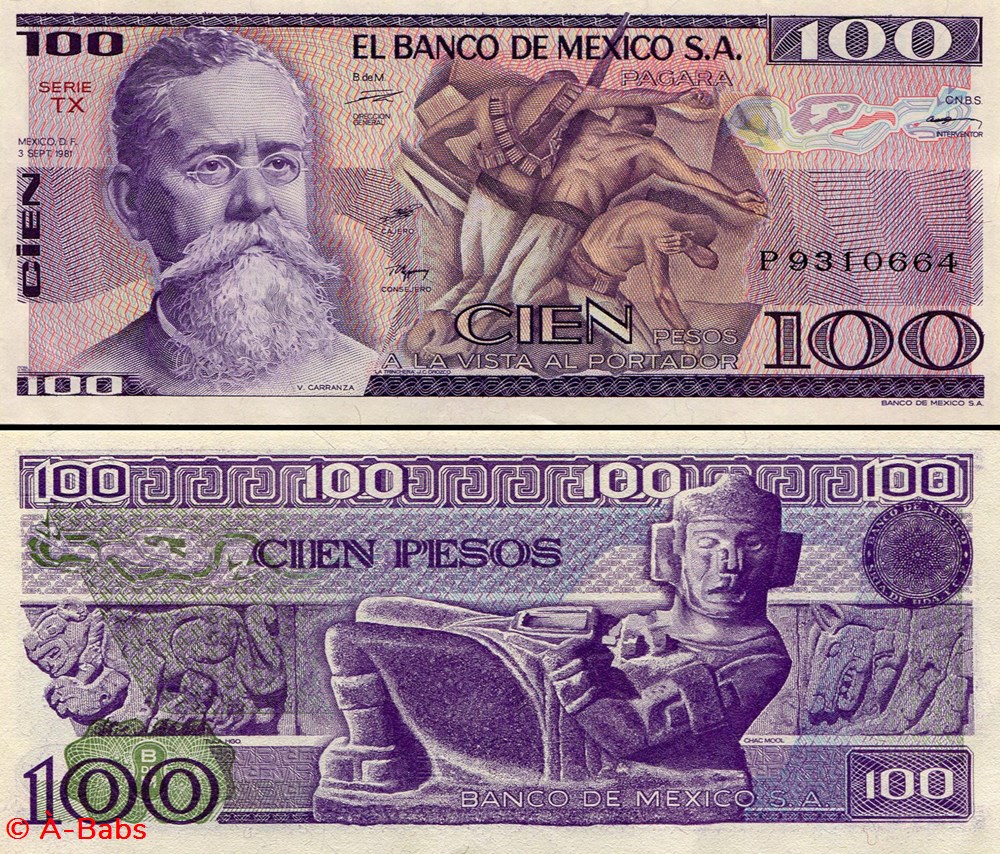 MEXIQUE - PICK 074b.TX - 100 PESOS - 1981 billets amerique du nord mexique pick 074b tx 100 pesos 1981