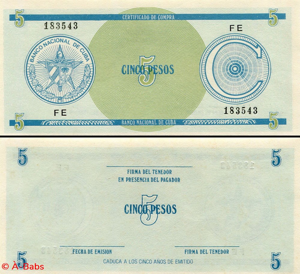 CUBA - PICK FX 13a1 - 5 PESOS - 1985 billets amerique centrale et caraibes cuba pick fx 13a1 5 pesos 1985