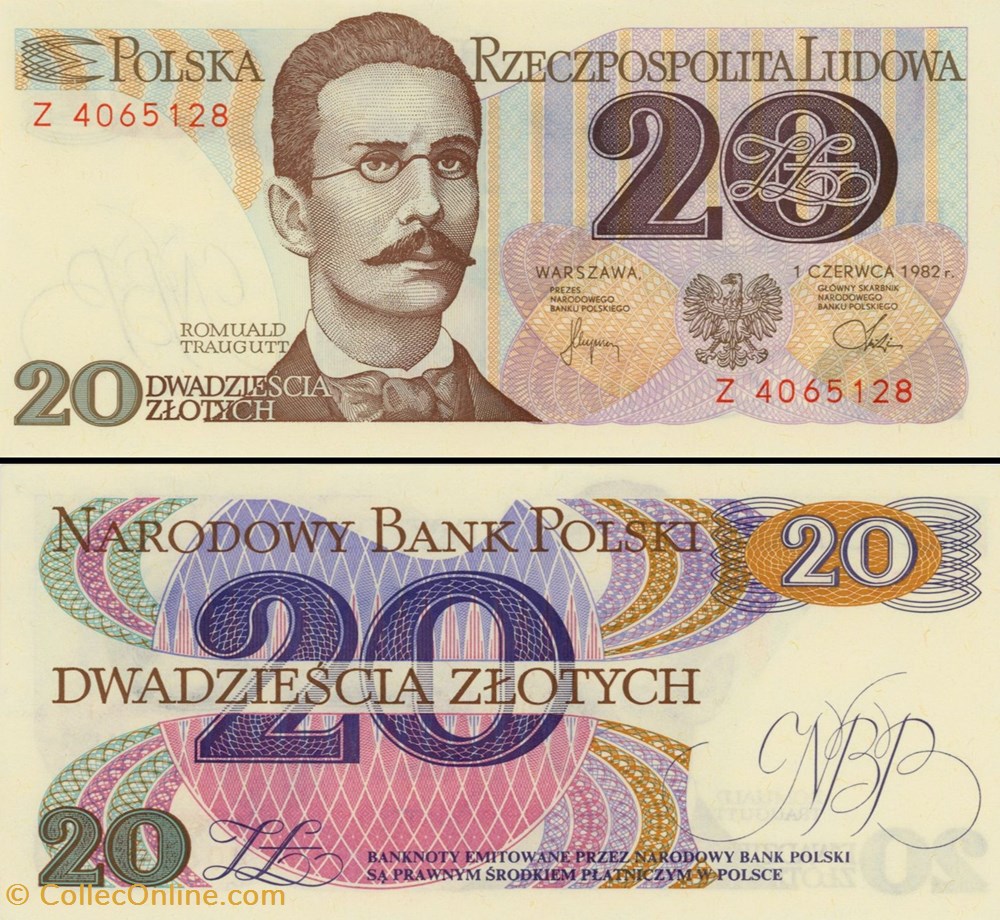 POLOGNE - PICK 149 A 1 - 20 ZLOTYCH - 1982 billets europe pologne pick 149 a 1 20 zlotych 1982