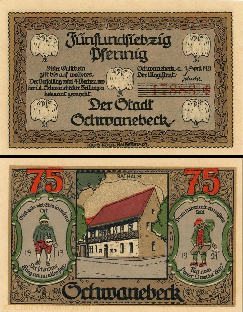 billet europe allemagne schwanebeck 75 pfennig