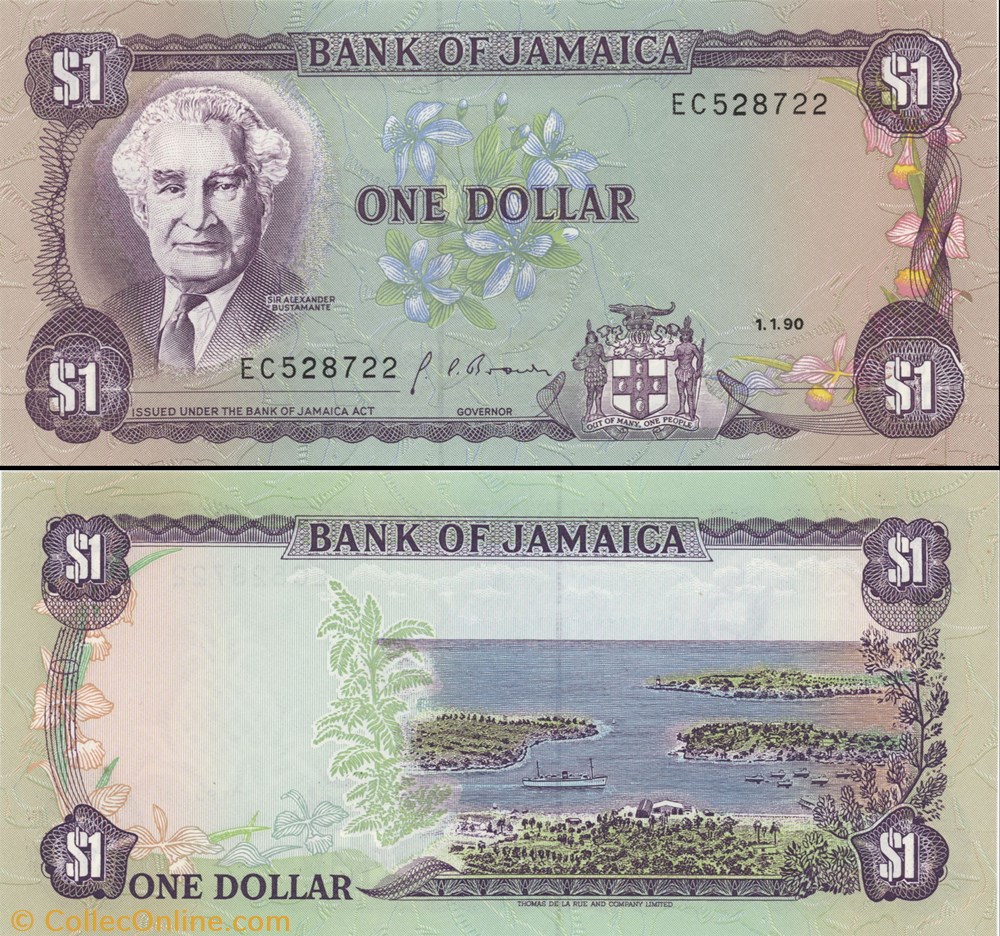 JAMAÏQUE - PICK 68Ad - 1 DOLLARS - 1990 billet amerique du nord jamaique pick 68ad 1 dollars 1990