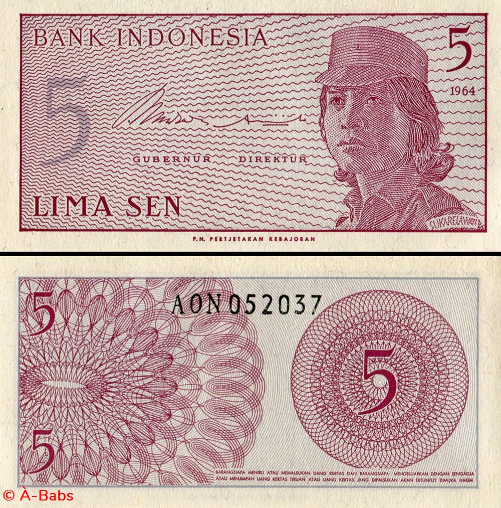 INDONÉSIE - PICK 091a - 5 SEN - 1964 billets asie indonesie pick 091a 5 sen 1964