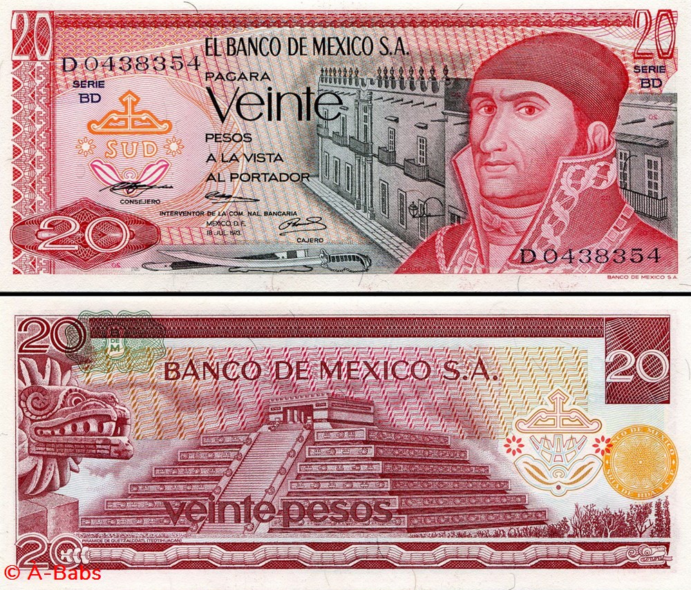 MEXIQUE - PICK 064b7 - 20 PESOS - 1973 billets amerique du nord mexique pick 064b7 20 pesos 1973