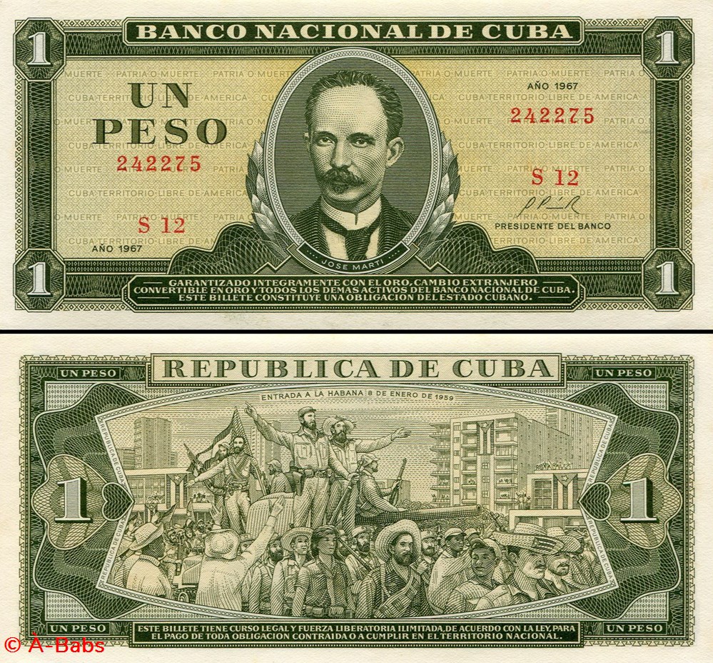 CUBA - PICK 102a1 - 1 PESO - 1967 billets amerique centrale et caraibes cuba pick 102a1 1 peso 1967