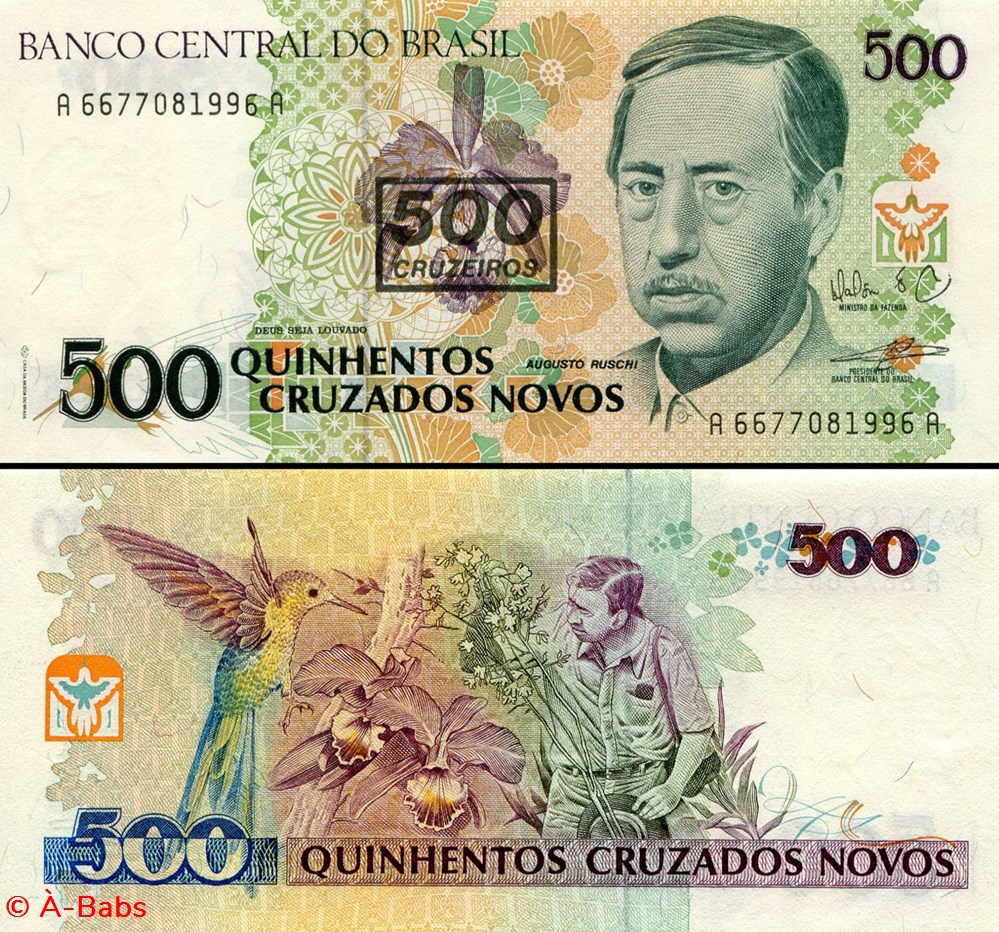 BRÉSIL - PICK 226a - 500 CRUZEIROS SUR 500 CRUZADOS NOVOS - 1991 billets amerique du sud bresil pick 226a 500 cruzeiros sur 500 cruzados novos 1991
