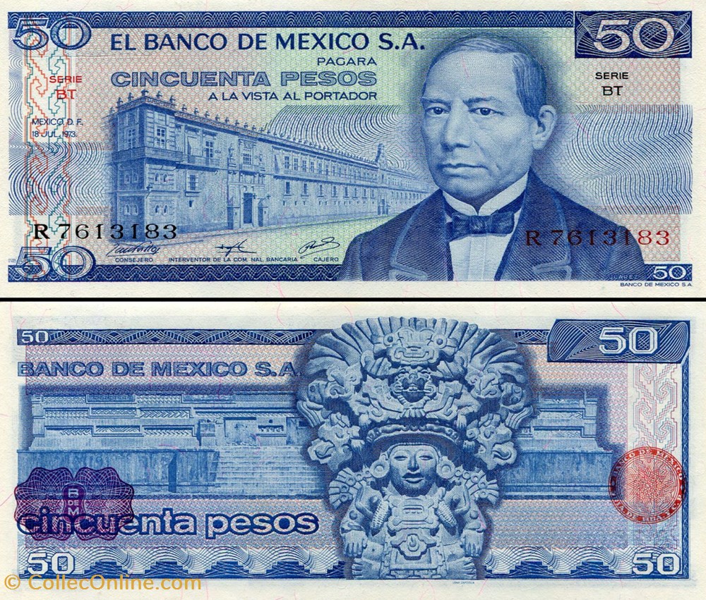 MEXIQUE - PICK 065aBT - 50 PESOS - 1973 billets amerique du nord mexique pick 065abt 50 pesos 1973