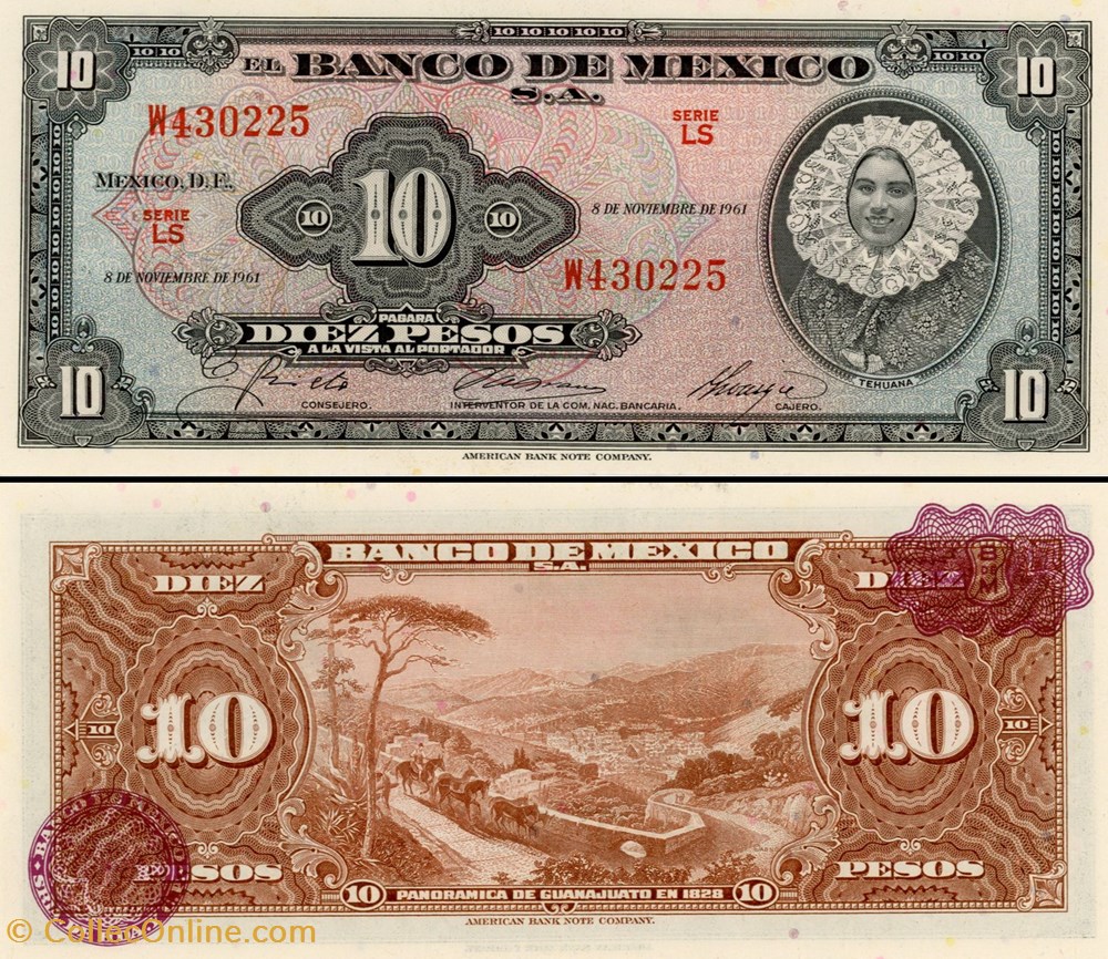 billets amerique du nord mexique pick 058i2 10 pesos 1961