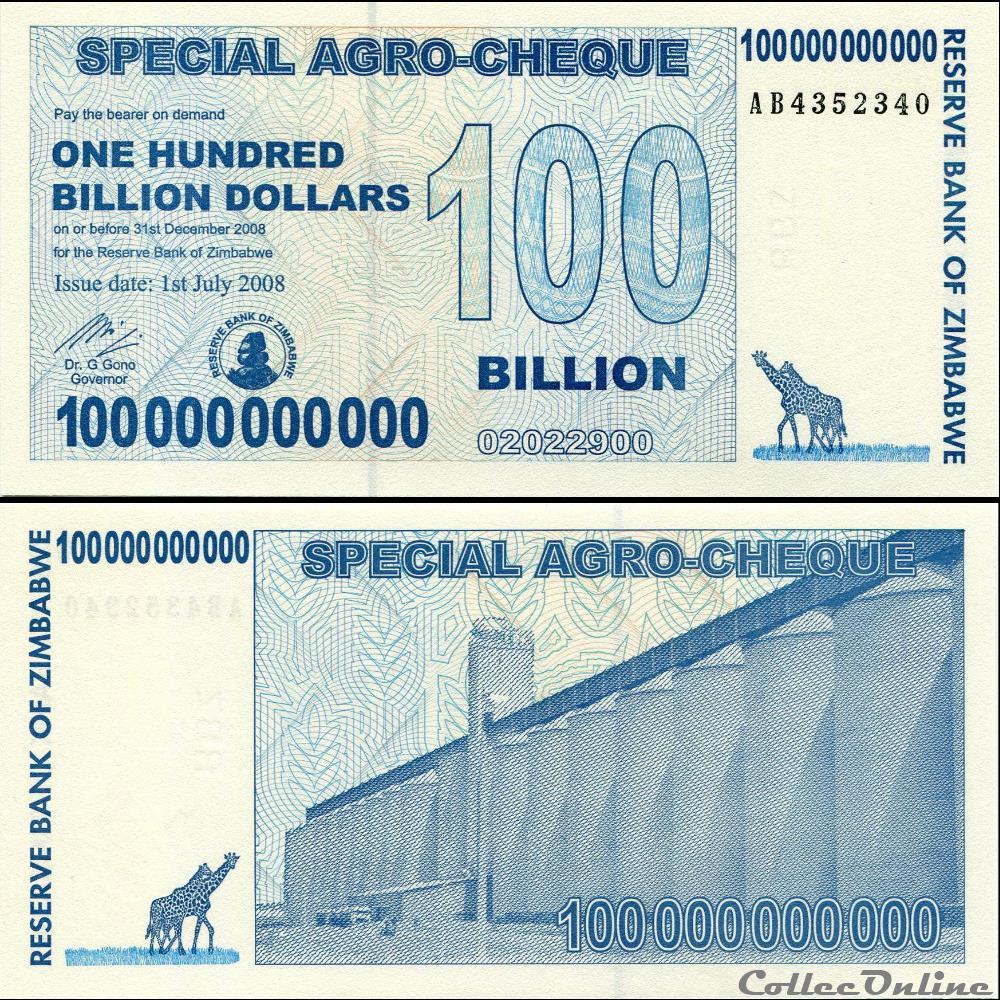 ZIMBABWE - PICK 063a - 100 000 000 000 Dollars - 2008 billet afrique zimbabwe pick 063a 100 000 000 000 dollars 2008