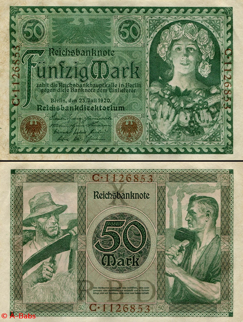 ALLEMAGNE - PICK 068 - 50 MARK - 1920 billets europe allemagne pick 068 50 mark 1920
