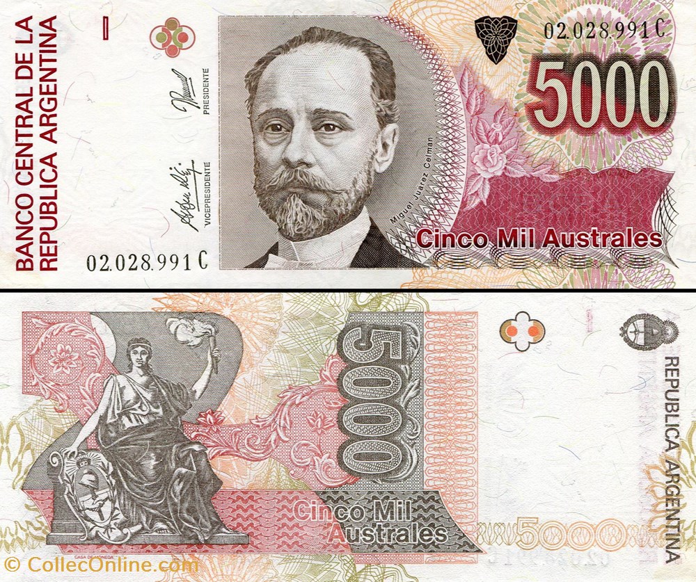 billets amerique du sud argentine pick 330 e 5 000 australes 1990