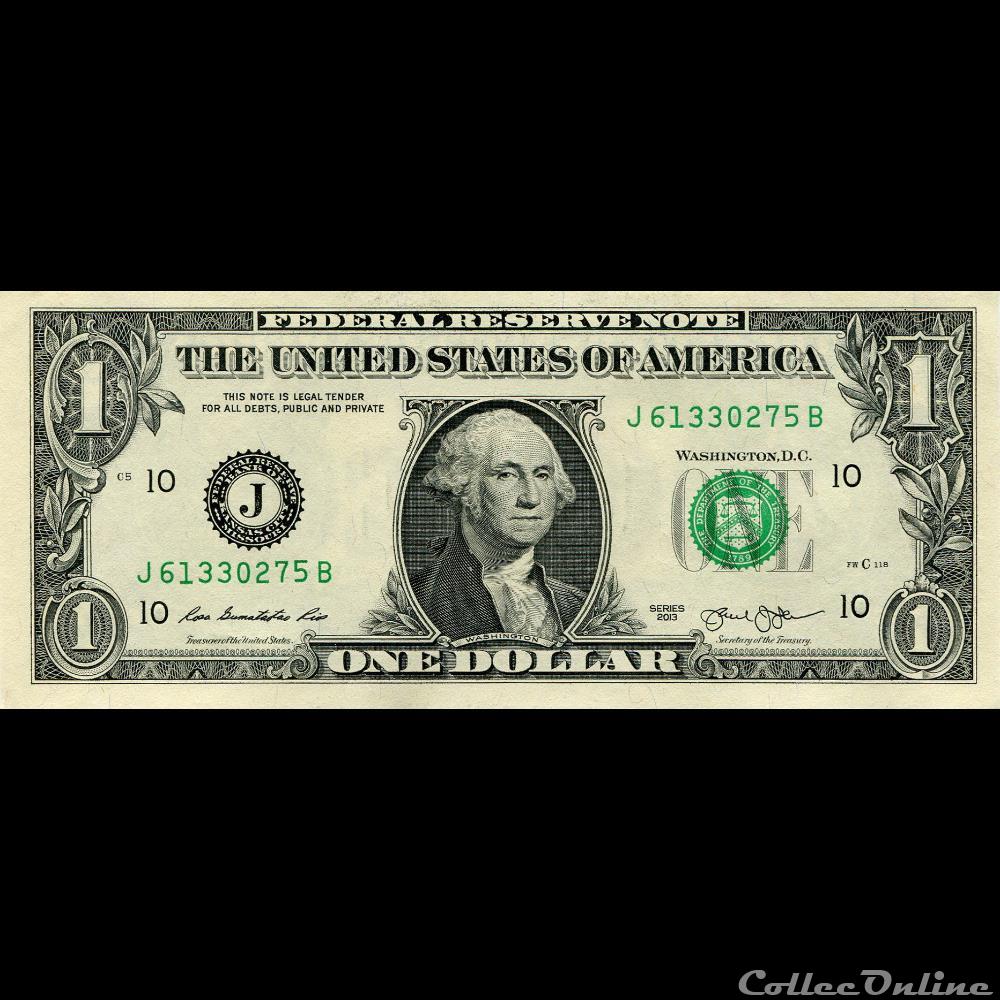 J- 1$ Federal Reserve Notes - Small Size 2013 Series billet amerique du nord etat uni j 1 federal reserve notes small size 2013 series