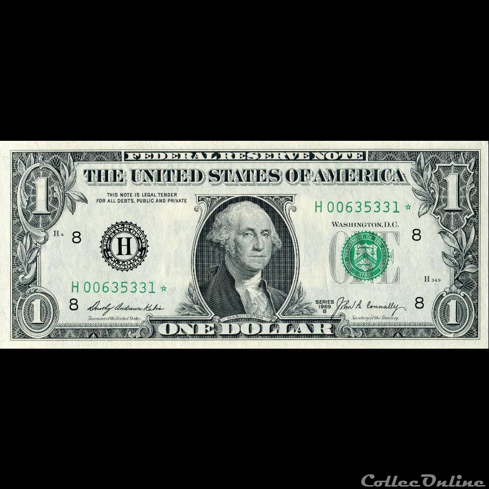 H- 1$ Federal Reserve Notes - Small Size 1969B Series billet amerique du nord etat uni h 1 federal reserve notes small size 1969b series