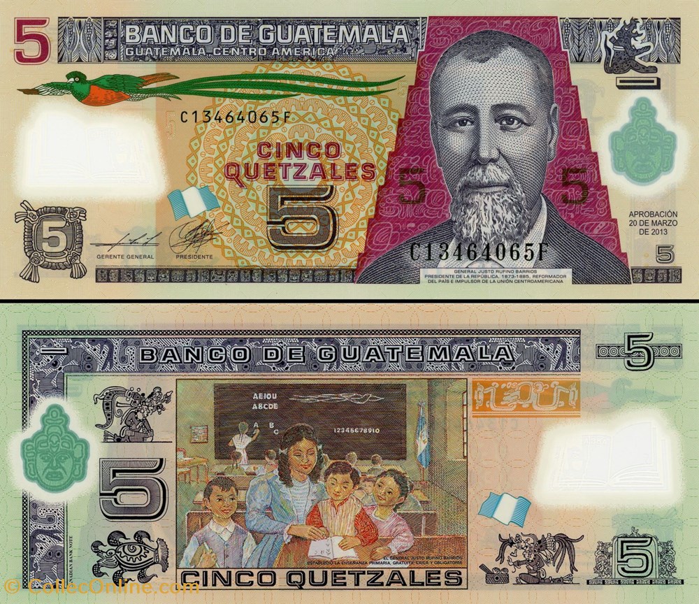 billet amerique centrale caraibe guatemala pick 122d 5 quetzales guatemalteques