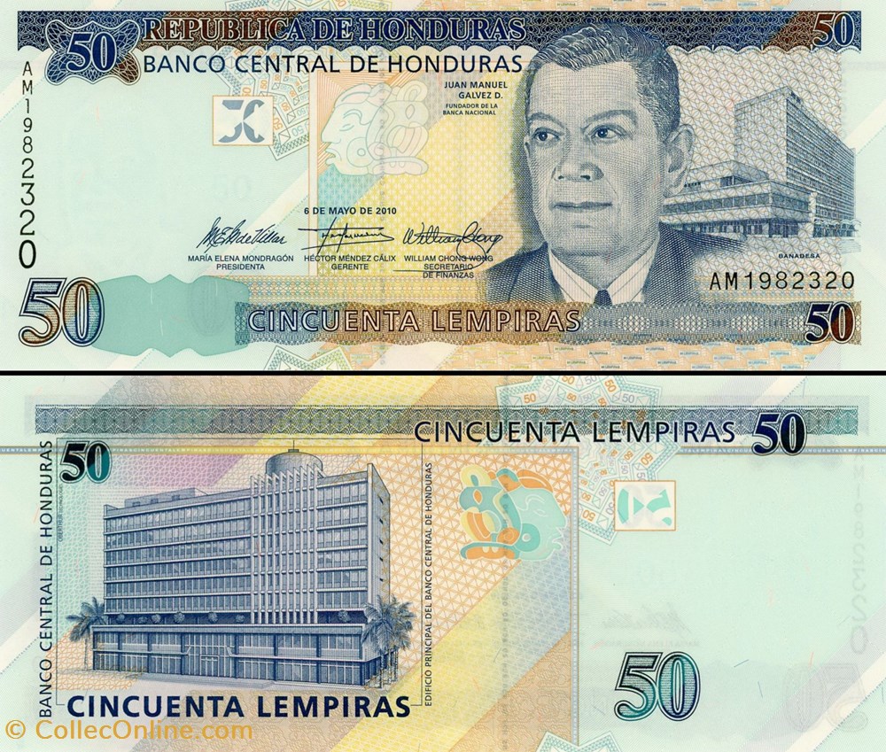 billet amerique centrale et caraibe honduras pick 94c 50 lempiras 2010