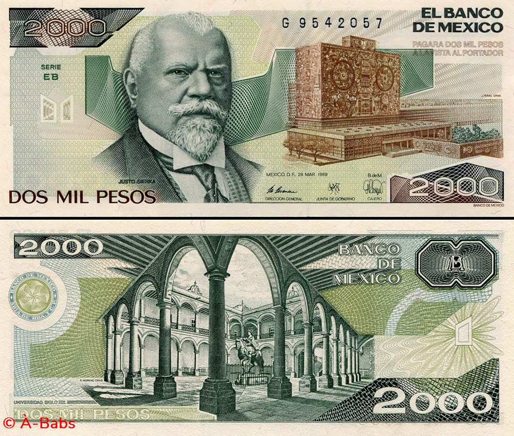 billets amerique du nord mexique pick 086c eb 2000 pesos 1989