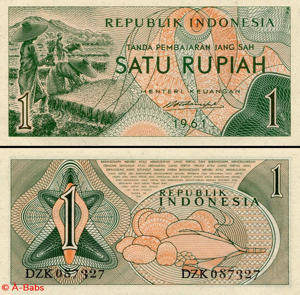 INDONÉSIE - PICK 078 - 1 ROUPIES - 1961 billets asie indonesie pick 078 1 roupies 1961