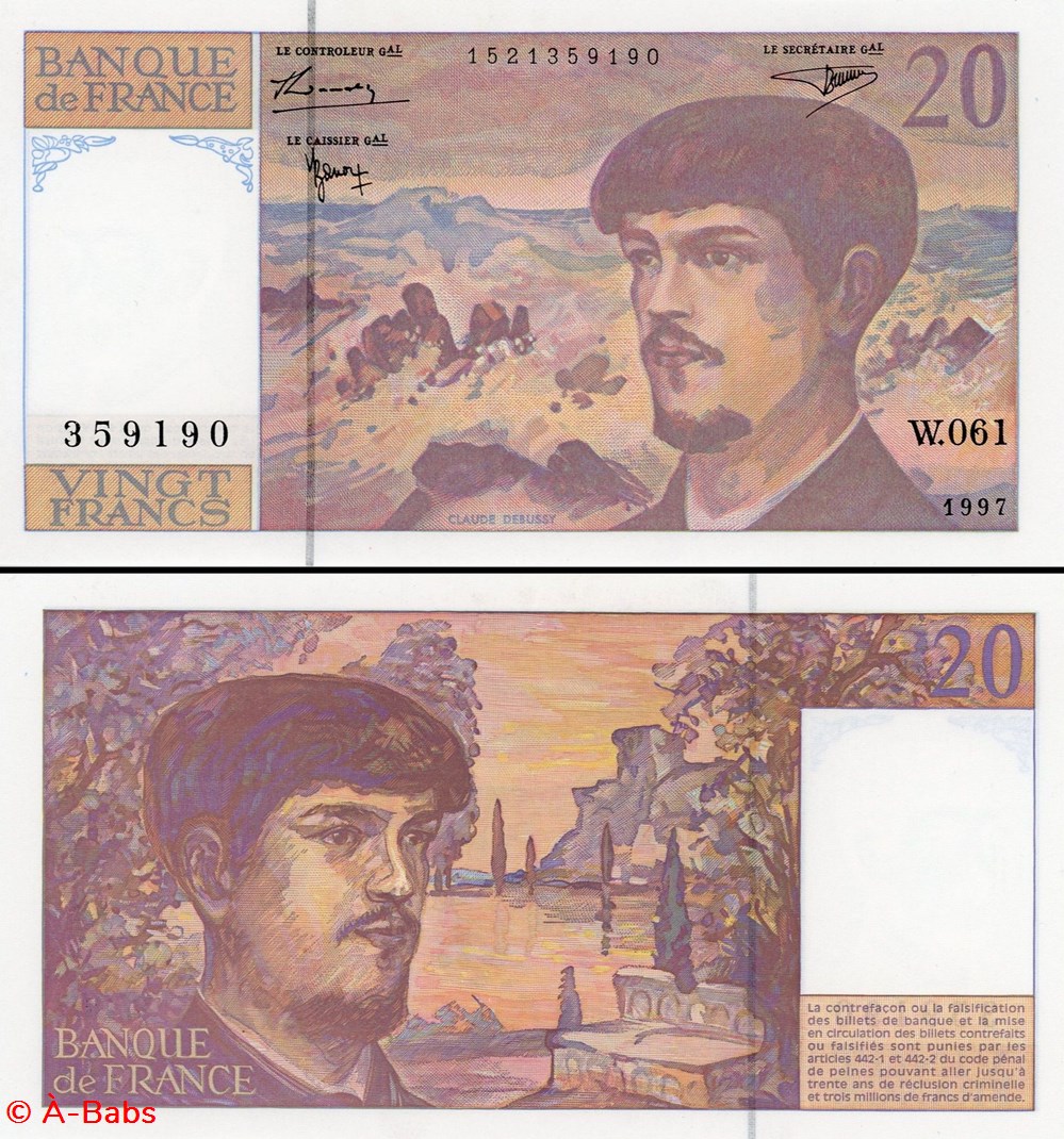 FRANCE - 20 FRANCS - 1997 - W.061 billets europe france 20 francs 1997 w 061