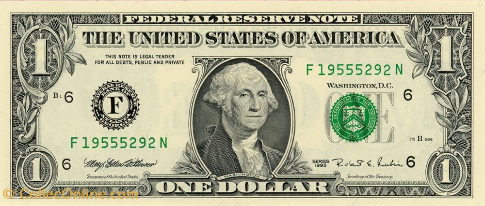 F- 1$ Federal Reserve Notes - Small Size 1995 Series billets amerique du nord etats unis f 1 federal reserve notes small size 1995 series