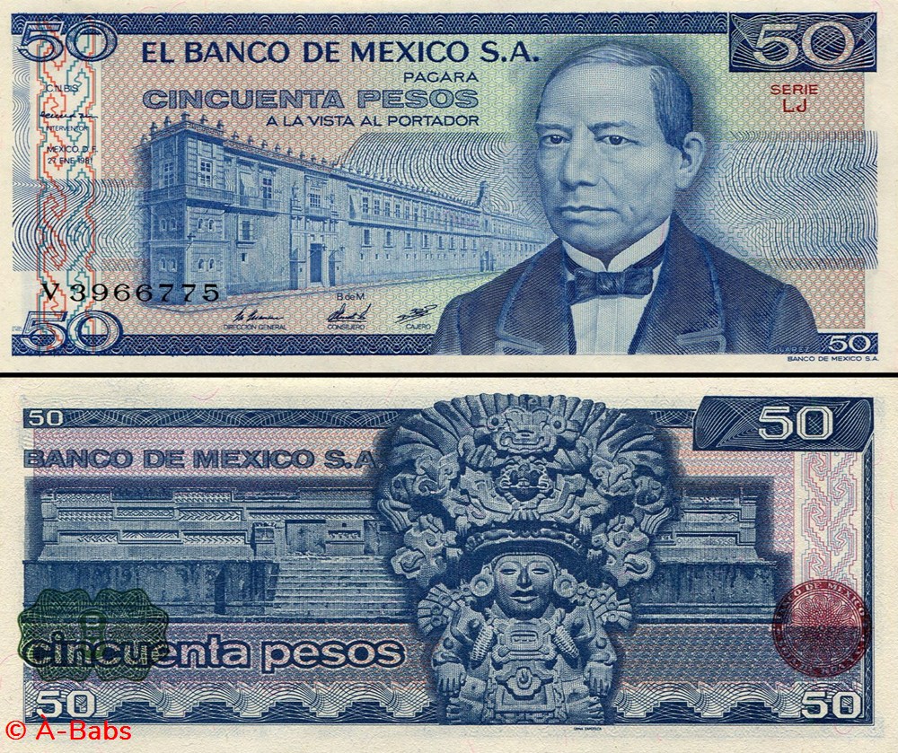 MEXIQUE - PICK 073a.LJ - 50 PESOS - 1981 billets amerique du nord mexique pick 073a lj 50 pesos 1981