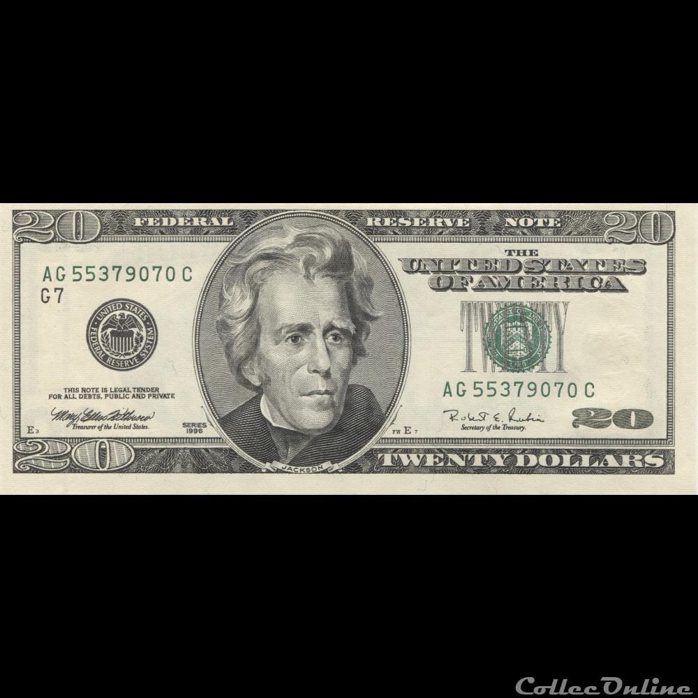 20$ Federal Reserve Notes - Small Size 1996 Series billets amerique du nord etats unis 20 federal reserve notes small size 1996 series