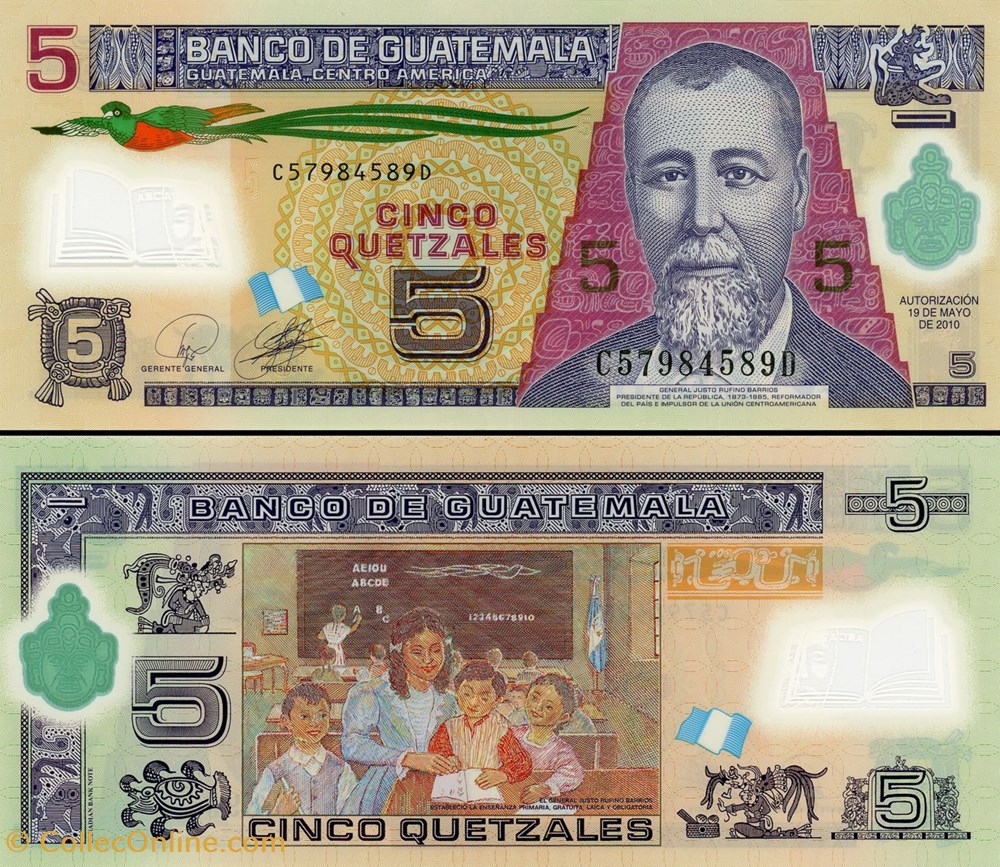 GUATEMALA - PICK 122a - 5 QUETZALES GUATÉMALTÈQUES billet amerique centrale caraibe guatemala pick 122a 5 quetzales guatemalteques