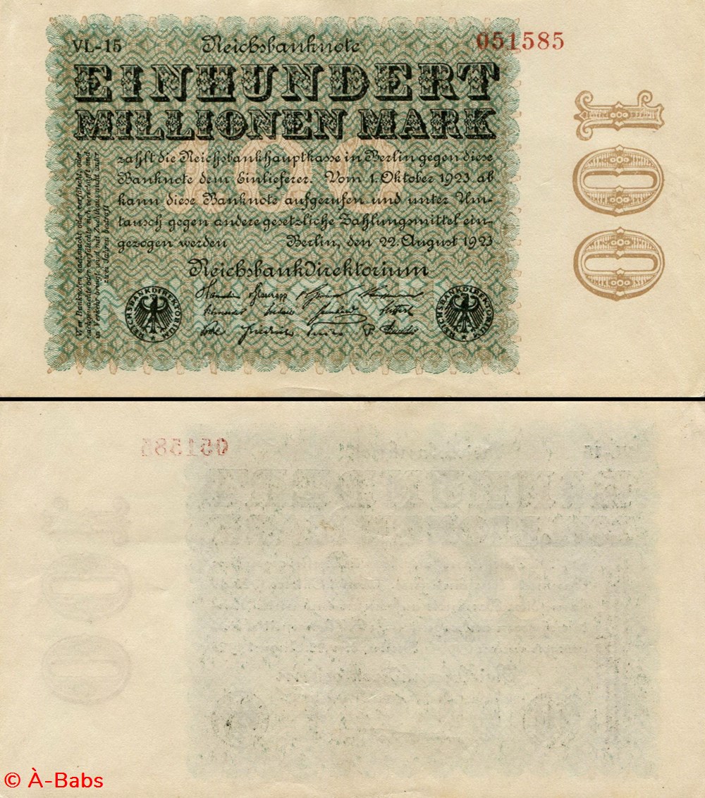 ALLEMAGNE - PICK 170 d1 - 100 000 000 MARK - 1923 billets europe allemagne pick 170 d1 100 000 000 mark 1923